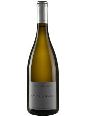 A bottle of "Selva Capuzza CAMPO DEL SOGLIO San Martino della Battaglia DOC 2023" white wine with a silver label and foil on the neck from Azienda Agricola Selva Capuzza.